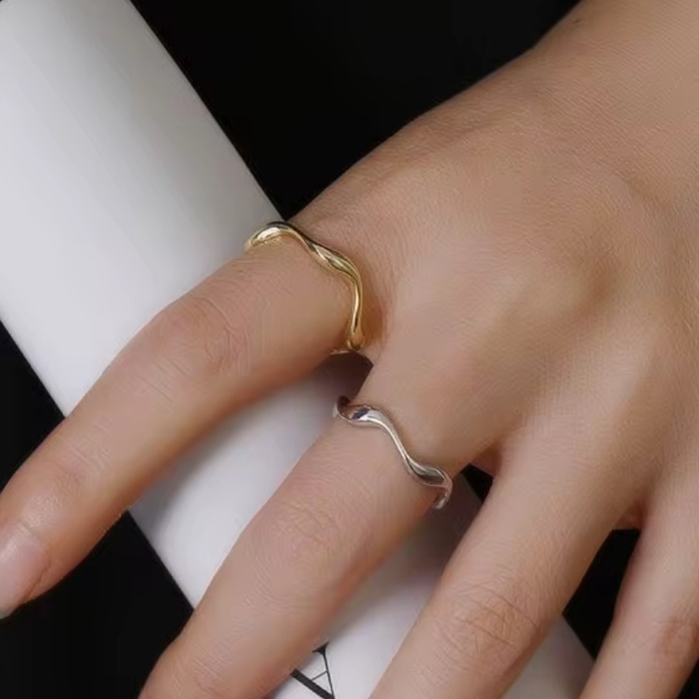 Gold Irregular Wave Adjustable Ring - image 2